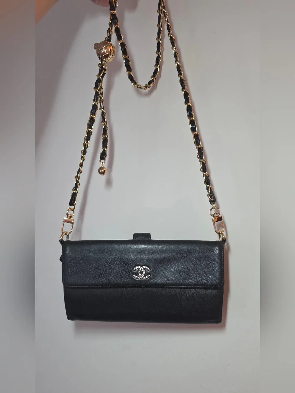 Authentic CHANEL Black  Leather Long Wallet